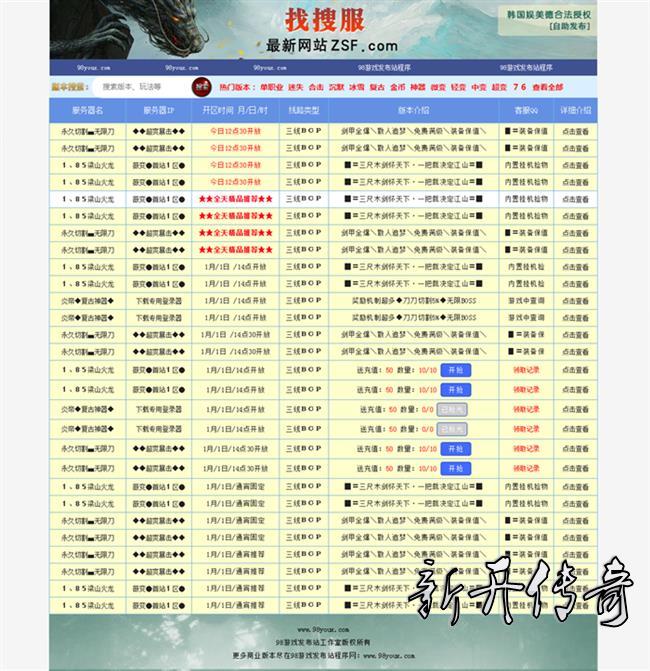 zsf传奇发布站程序源码全网首发PHP数据库带开抢功能 zsf传奇发布站程序源码全网首发PHP数据库带开抢功能